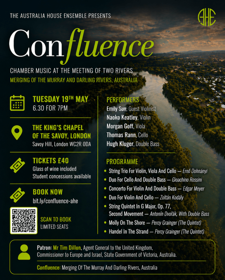 Confluence concert poster for the Australia House Ensemble